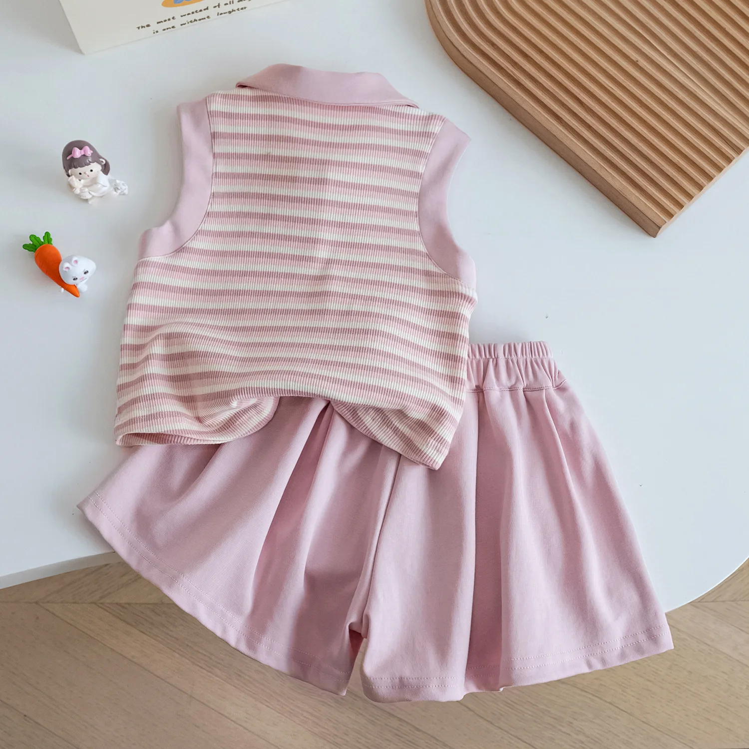 

Детский летний комплект одежды для девочек на день рождения, 2 предмета: модные полосатые поло-рубашки и юбки-шорты, коллекция 2026