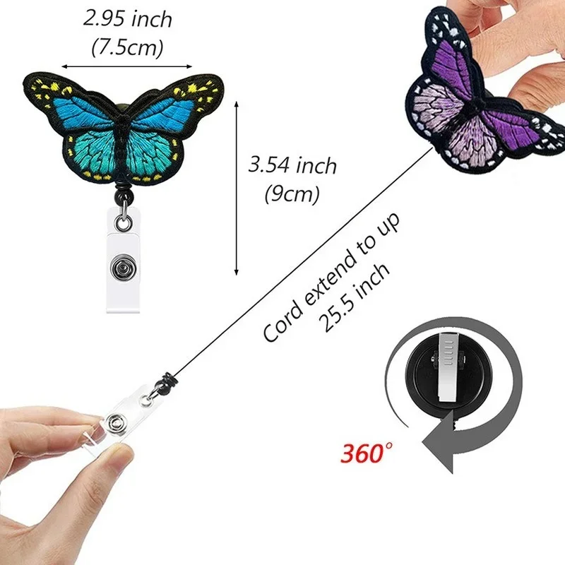 Butterfly Badge Reel With Transparent Badge Holder Retractable Felt Card Clips Badge Reels For ID Tag Working Permit