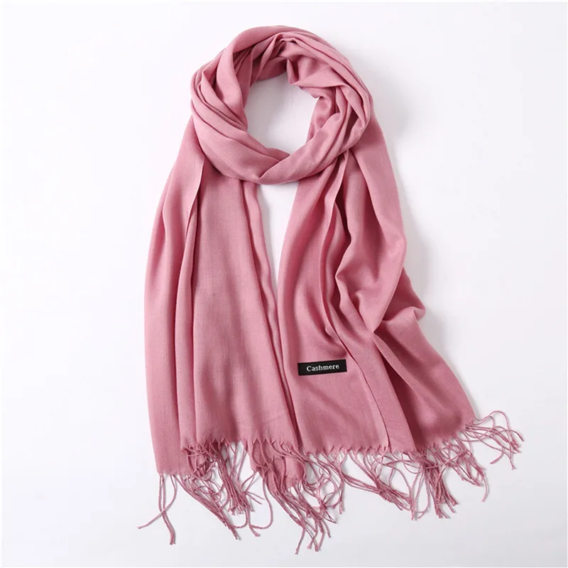 Fashion Solid Color 2024 Women Scarf Winter Hijabs Tassels Long Lady Shawls Cashmere Like Pashmina Hijabs Scarves Wraps