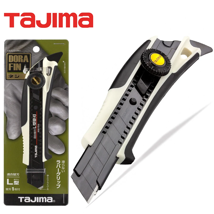 TAJIMA 1101-2001 Automatic Retractable Knife 18cm with Replaceable L-shaped Blade Rubber Handle Universal Wallpaper Knife