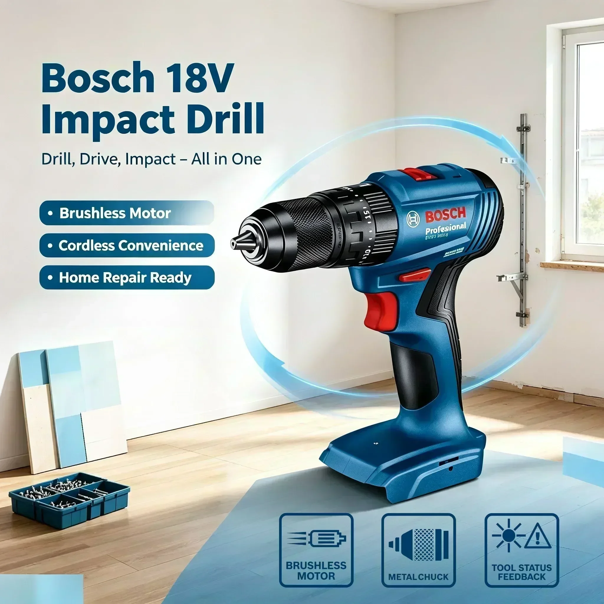 Bosch GSB 185-LI 18V Brushless Cordless Impact Drill 1900RPM Multifunctional Electric Screwdriver Power Tools (Without Battery) - view 3