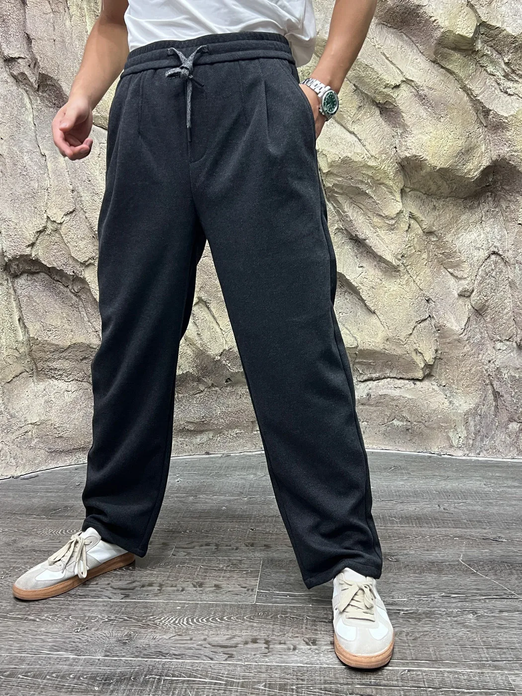 Italian Style Men's Casual Pants Wool Blend Outdoor Straight Leg Autumn Winter Textured Tweed Look Comfortable Polyester Blend