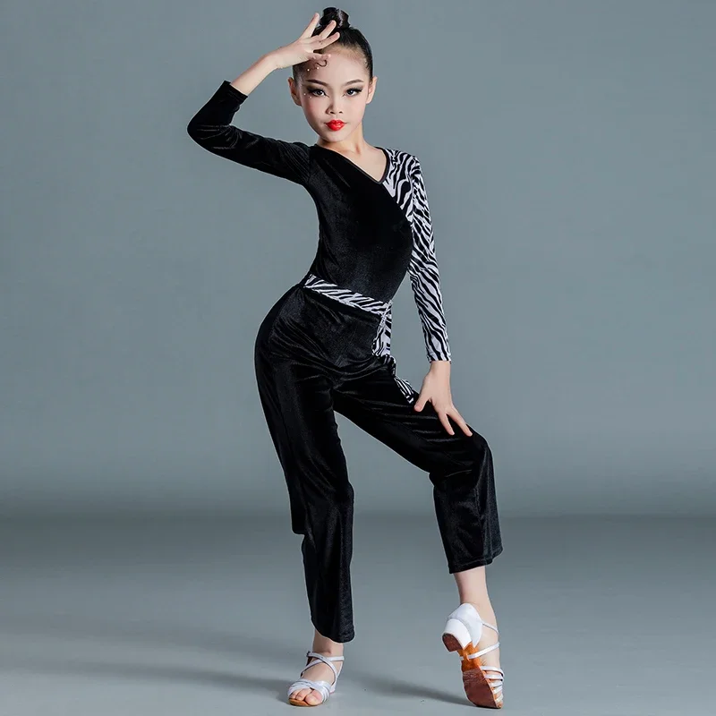RT01 Cha Cha Tango Latin Dance Pants Suit for Girls Ballroom Dancing Rumba Samba Latin Kids Dance Costume Child Modern Jazz *Jk2