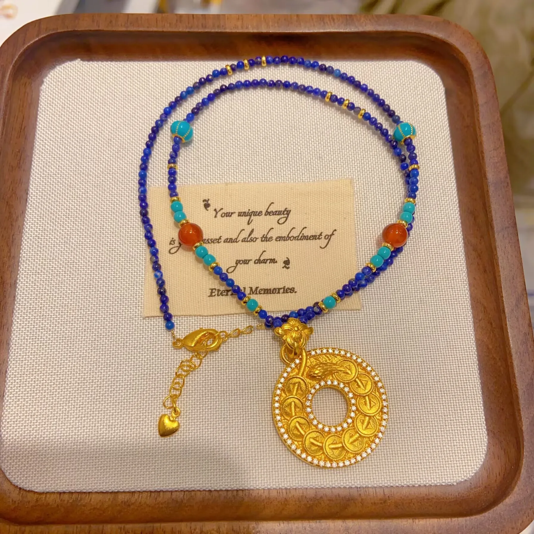 

Plated With Real Gold Preservation Sand Gold Attracting Wealth And Treasure Safe Buckle Necklace New Chinese Ancient Girls Gift