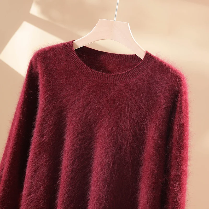 2025 شتاء جديد جولة الرقبة الصوف الخالص البلوز السيدات فضفاضة كسول الرياح نحى الصوفى متماسكة قاع قميص