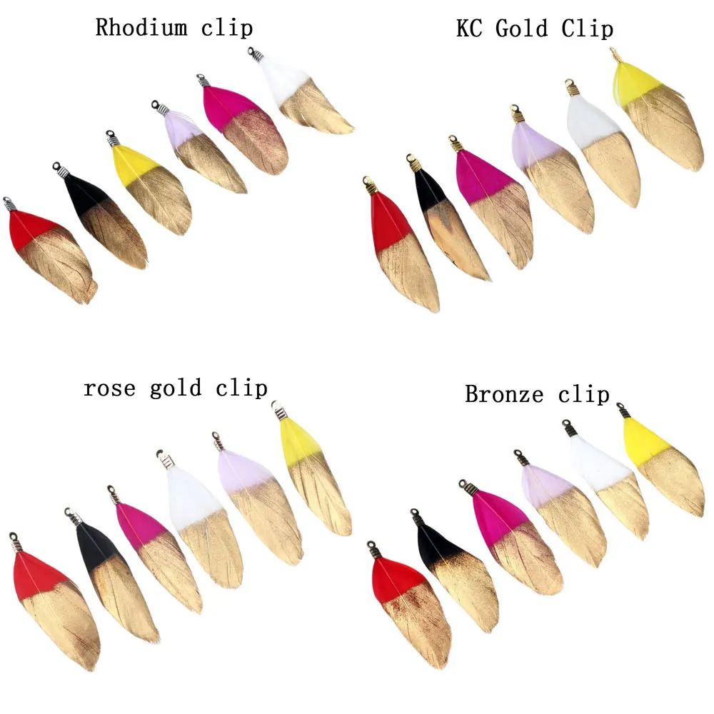 

Four Color Clips 16pcs/batch 50mm Colorful Gold Glitter Natural Feather Tassel Pendant Earrings DIY Necklace Making Jewelry