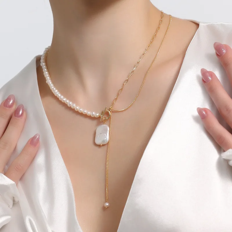 Natural freshwater pearl square necklace restoring ancient ways splicing fashion contracted necklace