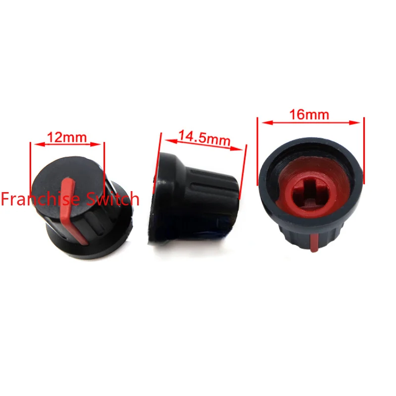 10PCS15MM BI-COLOR PLASTIC KNOB VOLUME POTENTIOMETER BLACK RED MARK 6MM HALF SHAFT HOLE