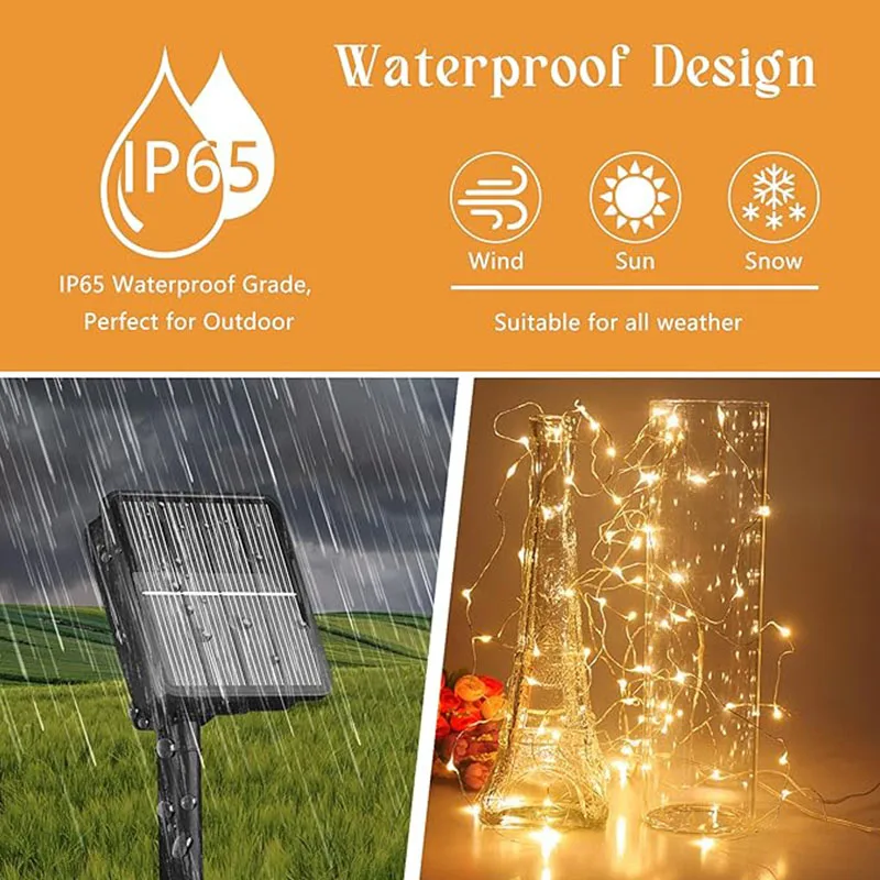 Outdoor LED Fairy String Light 7m/12m/22m/32m Solar Powered Copper Wire 8 Modes String Lights For Holiday Christmas Party