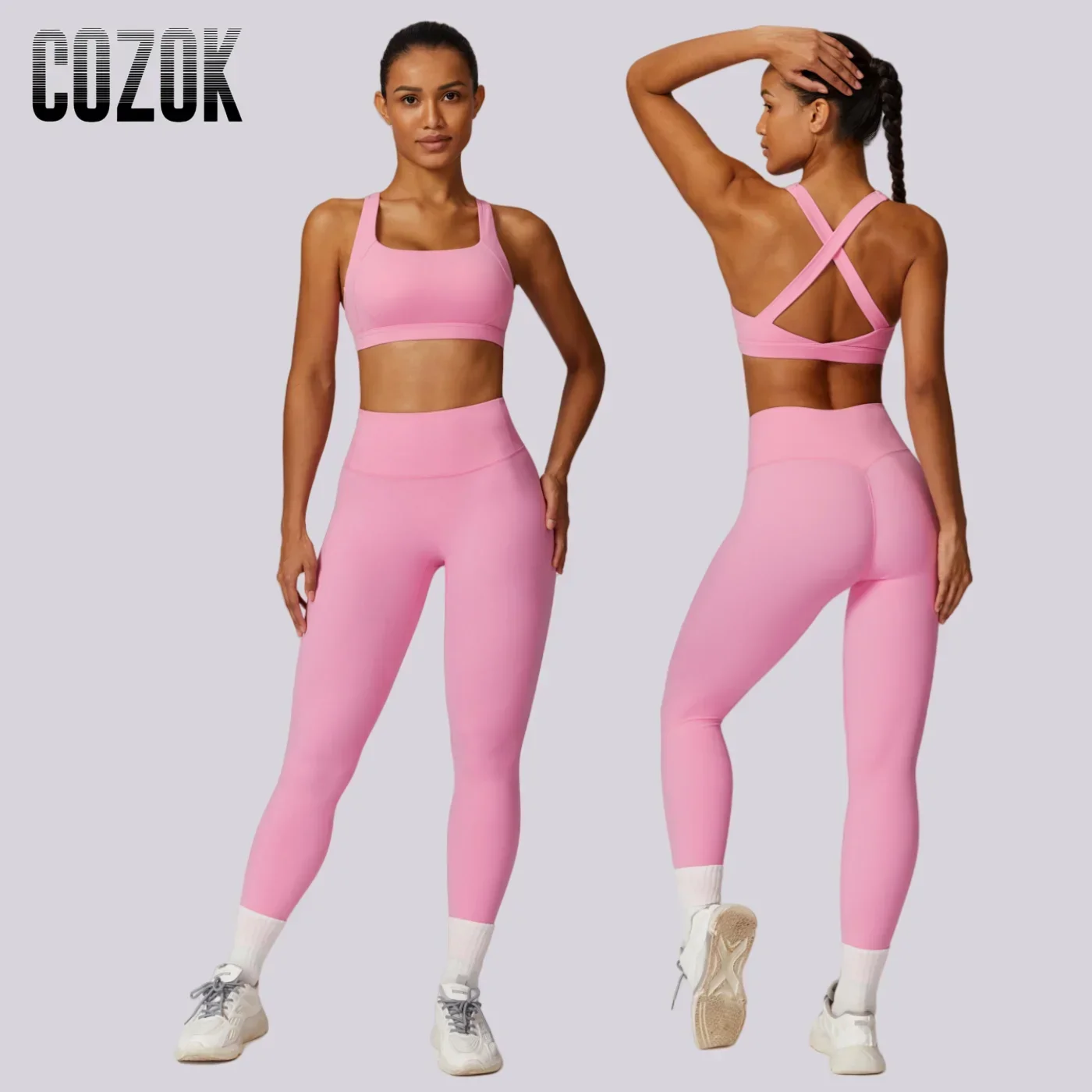 2PCS Yoga Set Workout Sets Women Gym Push Up Fitness Running Sportwear Yoga Top Nude Feeling Shockproof Sports Bra Leggings Suit