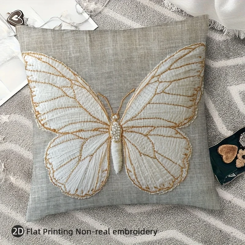 Luxuriöser 2D Gold-Schmetterling Kissenbezug Boho Strukturierter Dekorativer Kissenbezug für Elegante Heimdekoration Geschenk