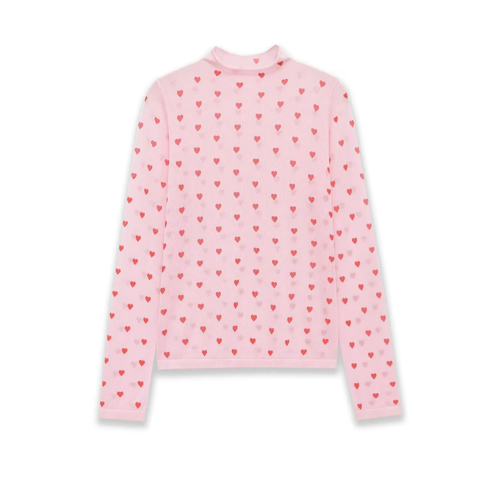 Withered European And American Style New Multi Colored Heart-shaped Knitted Sweater Versatile Half High Neck Long Sleeved Top