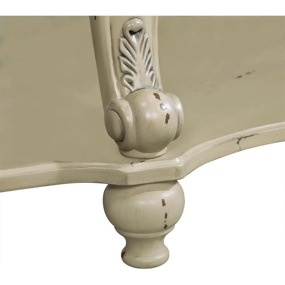 Vintage 3-delige ovale salontafelset met gesneden houten poten, woonkamermeubilair in antieke stijl in beige en espresso-afwerking