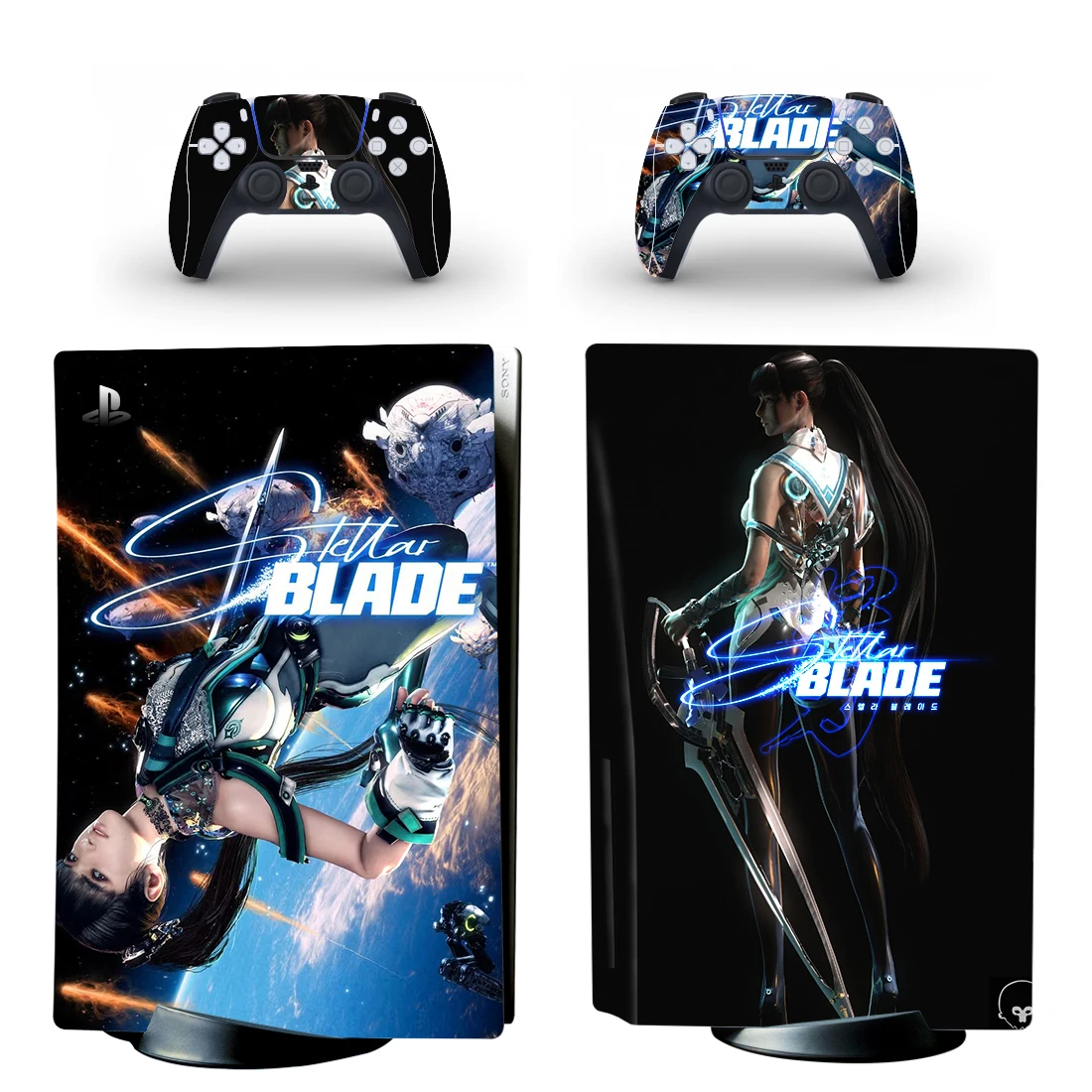 Pegatina de disco de juego Stellar Blade PS5, cubierta de calcomanía para consola y 2 controladores PS5, vinilo de piel de disco