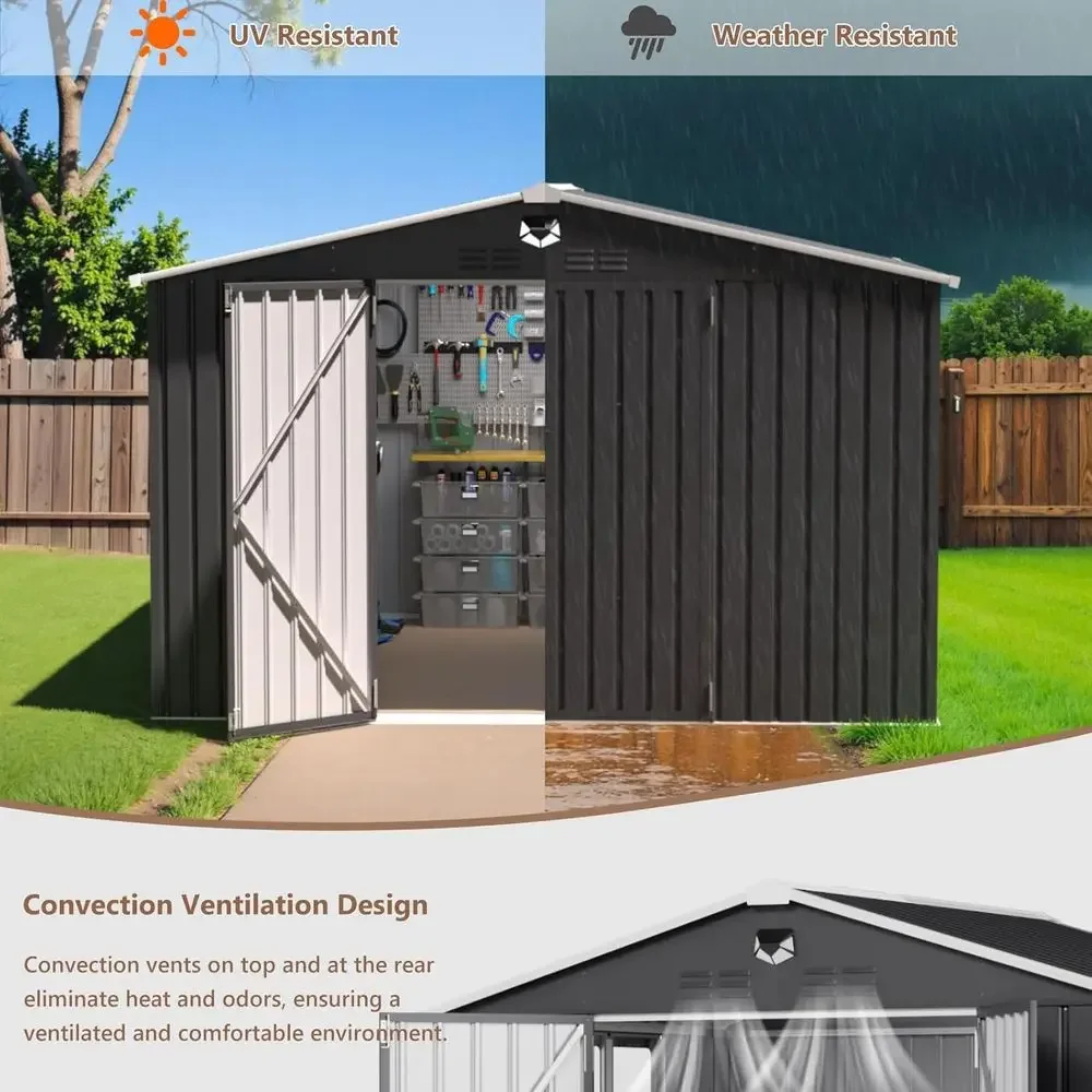 10x8 Outdoor Metal Storage Shed with Lockable Door & Clear Window - Waterproof Garden Shed for Patio or Backyard - view 6