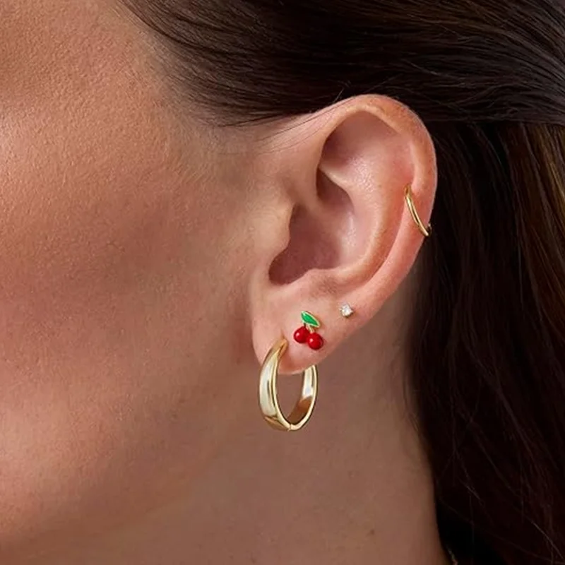 2pcs Women's Stud Earrings Cherry Plant Design, Gift Set