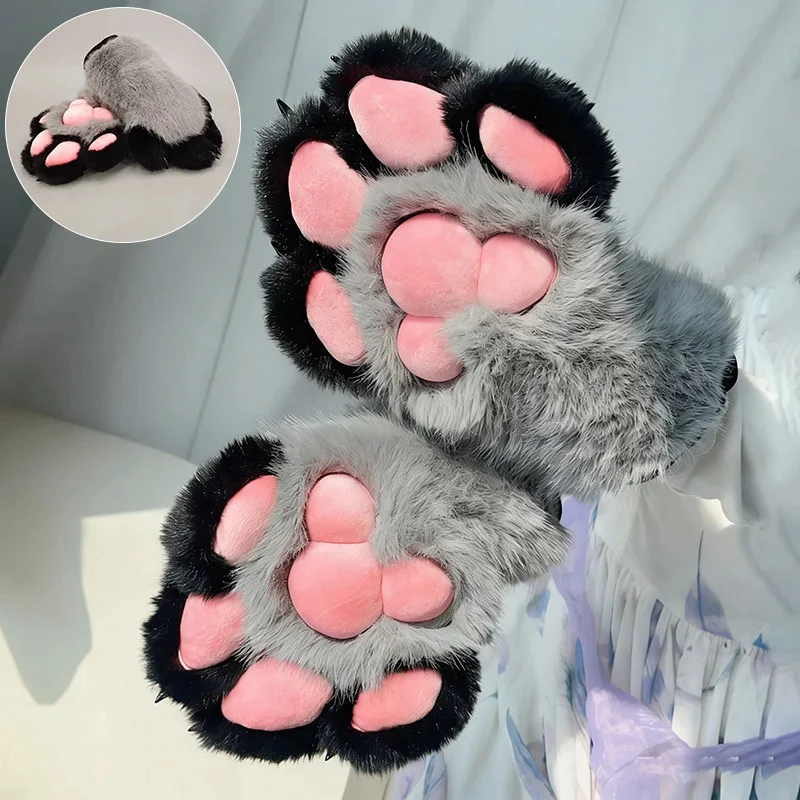 Anime Convention Performance Party Holiday Furry Canine Beast Paw Gloves Hand Paws Cosplay Cute Mittens, Fursuit Claw Props Gift view 2