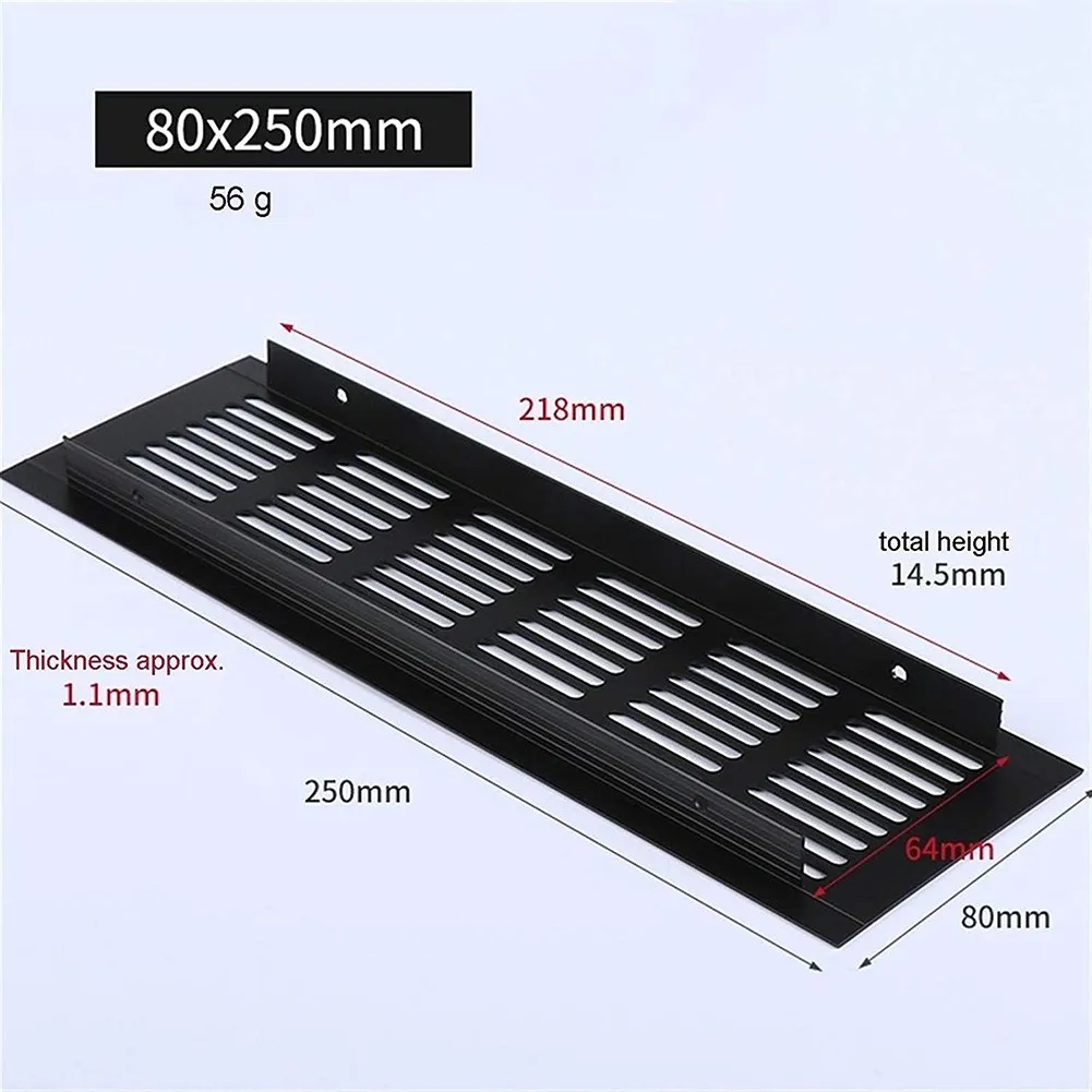 1pc Aluminum-Alloy Black Rectangular Air Vent Ventilation Grille Cover For Cabinet/Wardrobe/Cupboard Home Improvement Accessory