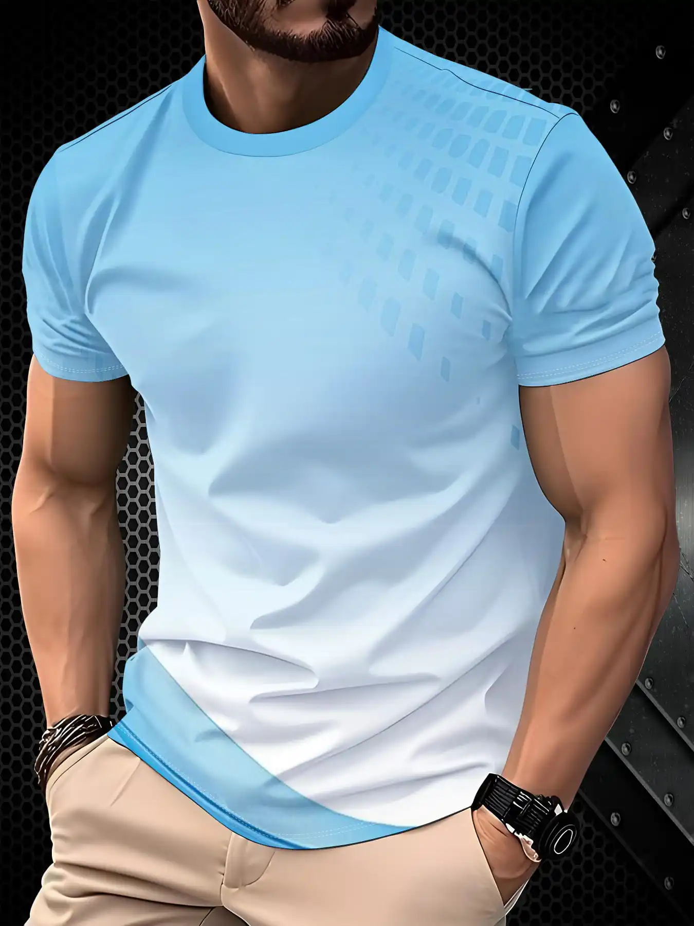 New men's short-sleeve T-shirt, loose-fitting and tailored with printed designs, versatile basic crew-neck top suitable for spri