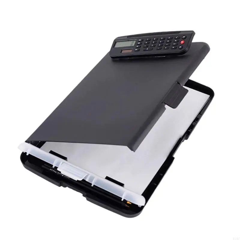 

Document Storage Box with Clipboard and Calculator Space Saving File Organiser Case with Writing Board For Office School