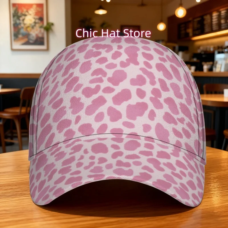 Stylish Design 1pc Pink Leopard Spots Print Adjustable Snapback Duckbill Hat - Lightweight Polyester Cap Featuring Pink Leopard