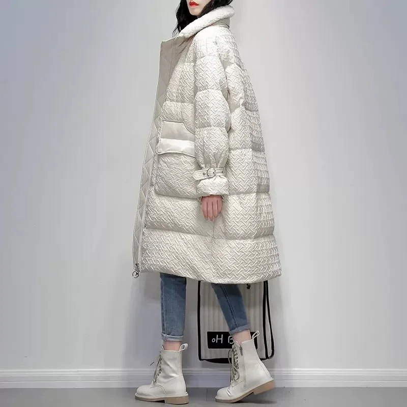 Lamb feather collar Down Jacket Women 2025 Winter New Loose 90%White duck down Parka Coats Thicken Ladies Long Casual Overcoat