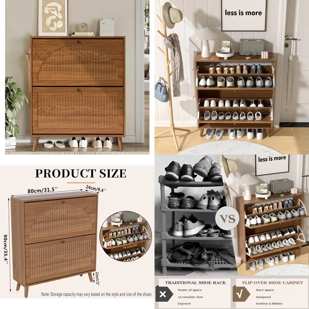 

Narrow Wooden Shoe Storage Cabinet with Two Folding Drawers for Entryway Organization