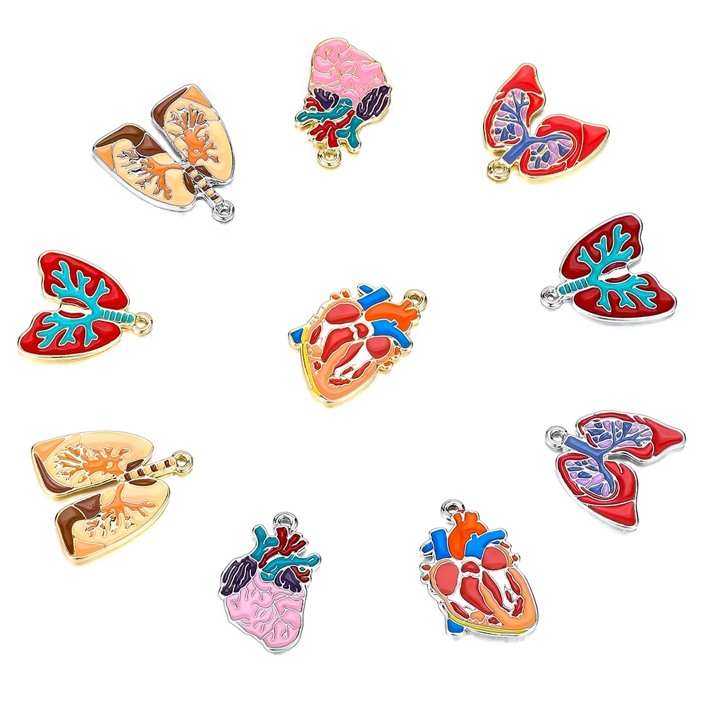 DCARZZ 10PCS Medical Lung Heart Charm Pendants for Jewelry Making Doctor Nurse DIY Handmade Design of Small Pendants