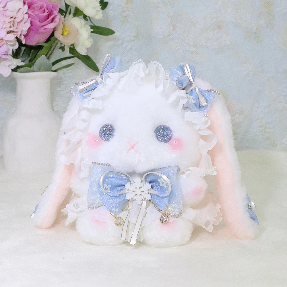 Macaron Original Lolita Handwork Doll Plush Rabbit Bag Cute Ribbon Beads Bow Shoulder Crossbody Bag Princess Girls Birthday Gift