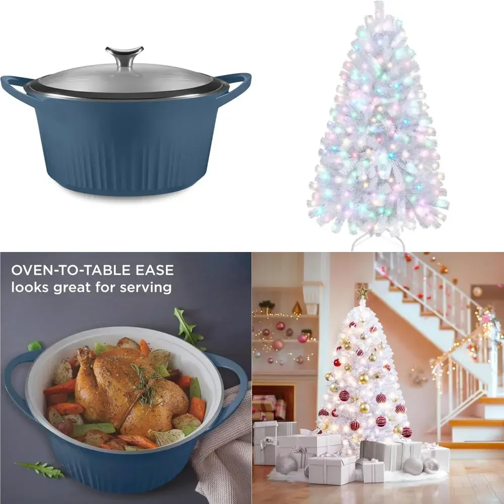 

Non-Stick Ceramic Interior Dutch Oven, 5.5-Quart Aluminum, Lightweight, Fast Even Heat Distribution, Ideal for Baking and Cookin