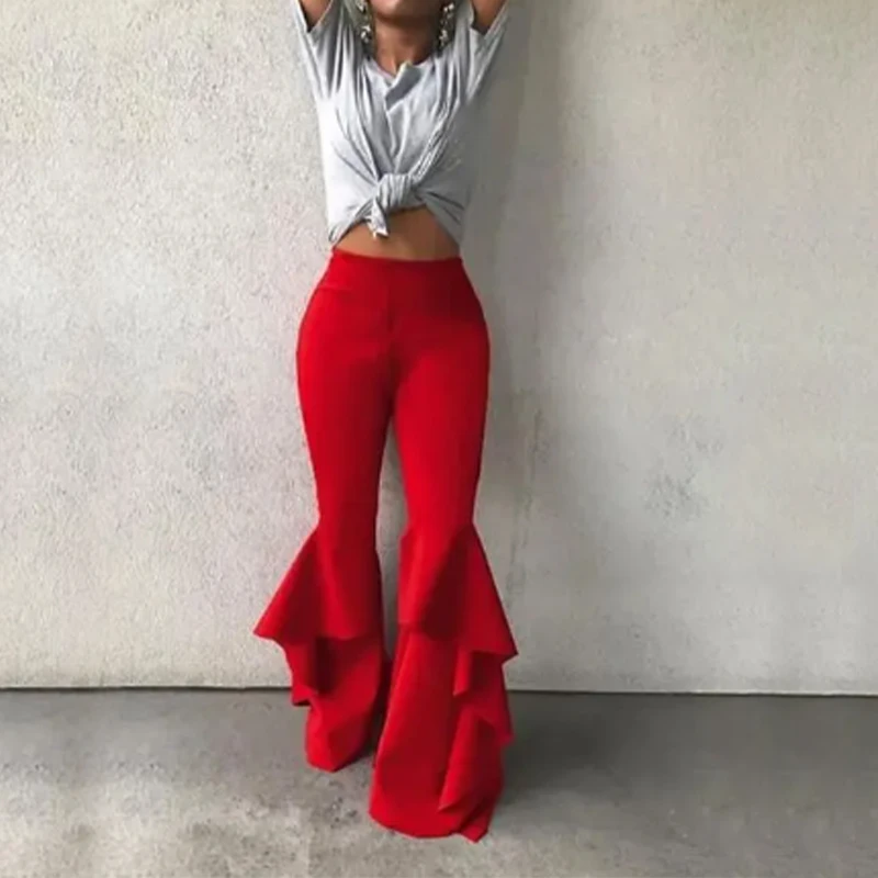 BKLD Chic Vintage Ruffles Trousers Women High Waist Hippie Slim Gypsy Bell Bottoms Pants Female Flare Palazzo Fashion Streetwear