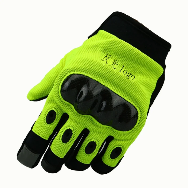 Iron Riding Full Finger Gloves Fluorescent Green Carbon Fiber Shell Motorcycle Riding Protective Touch Screen Gloves