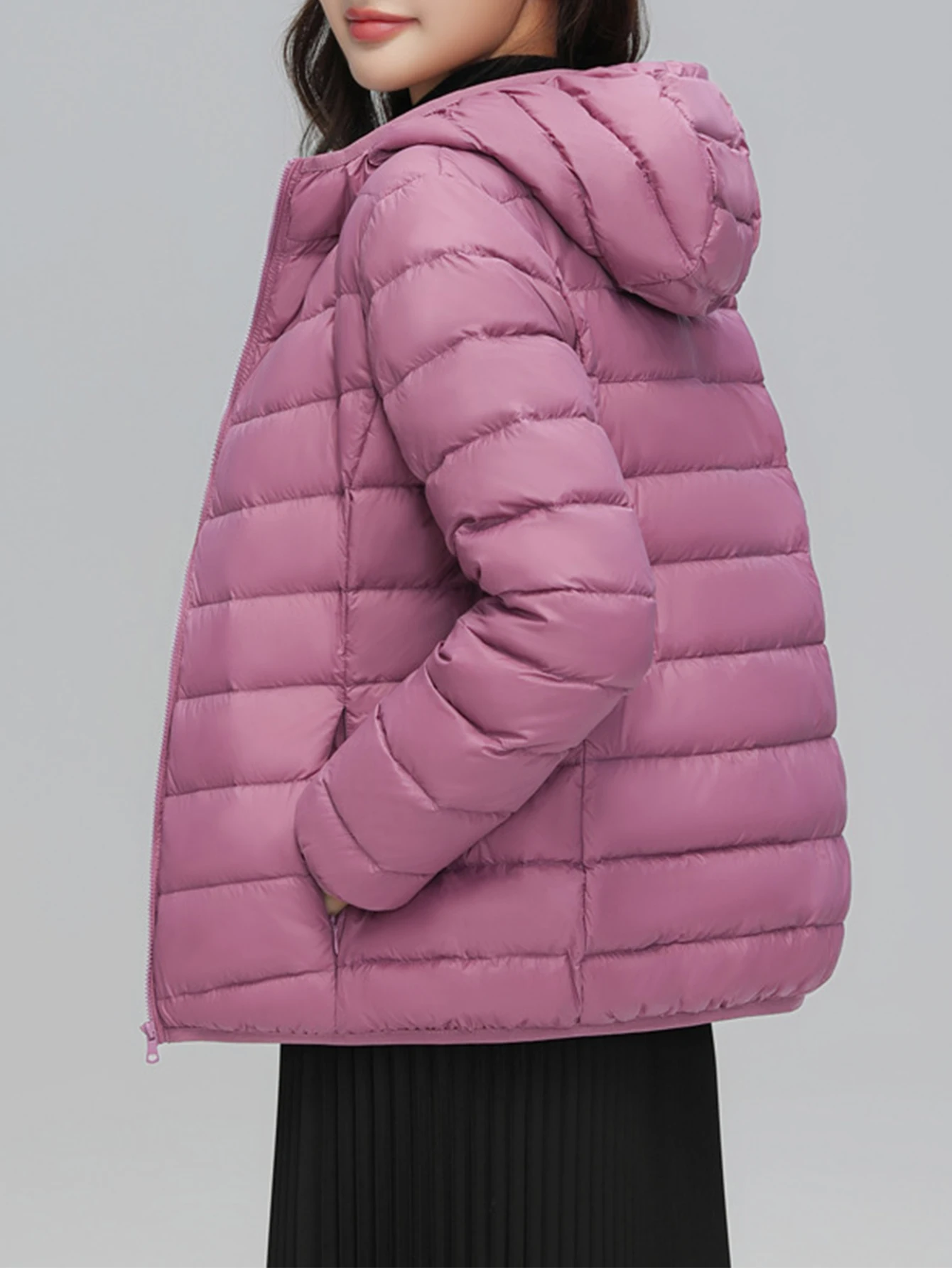 سترة نسائية بأكمام طويلة للخريف والشتاء بلون سادة وسحاب وغطاء للرأس ملابس يومية بأسلوب بسيط ملابس علوية