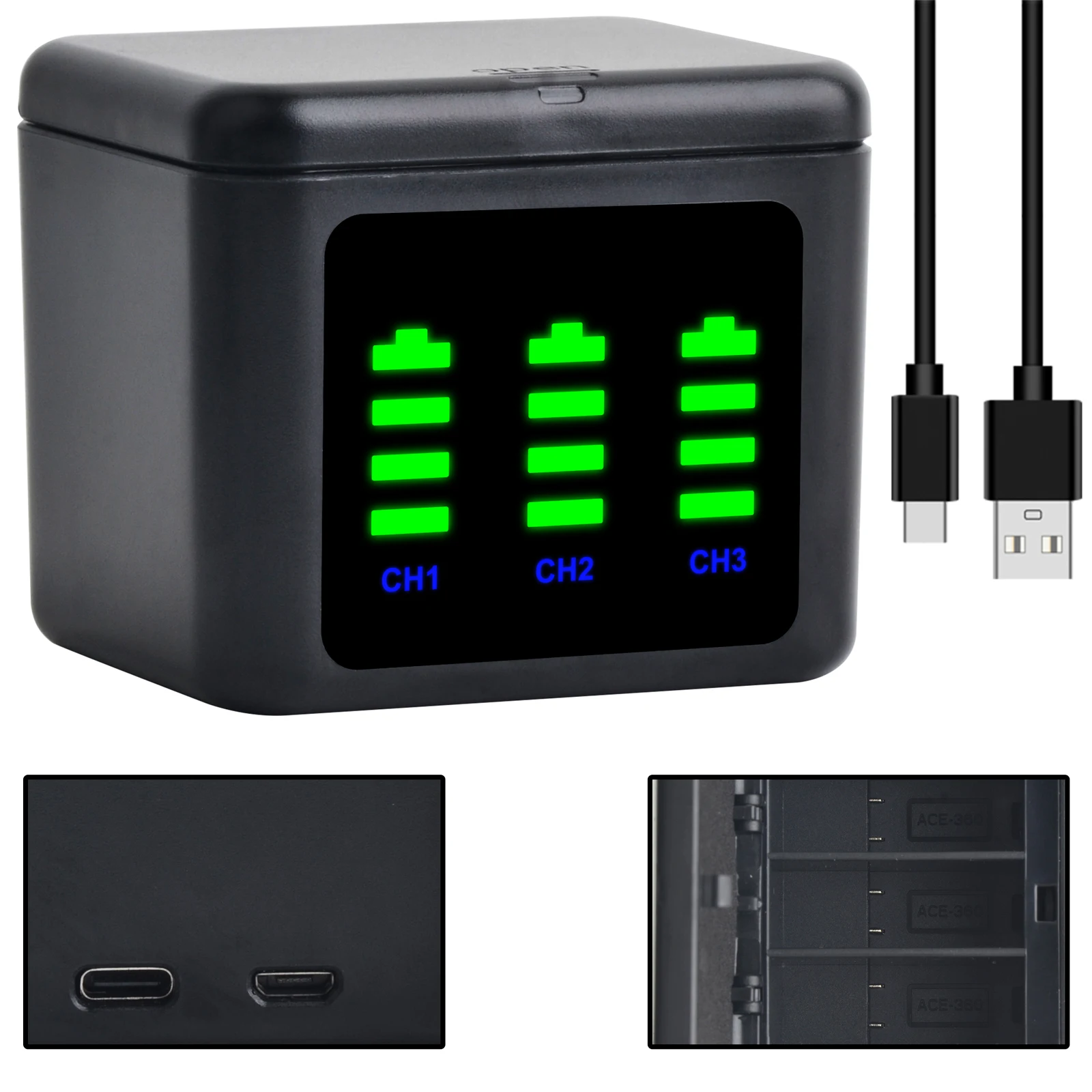 Massate Portable Battery Charger 3 Slots Fast Charging for GoPro Hero 13 Battery GoPro Hero 13 Black Action Camera Accessories