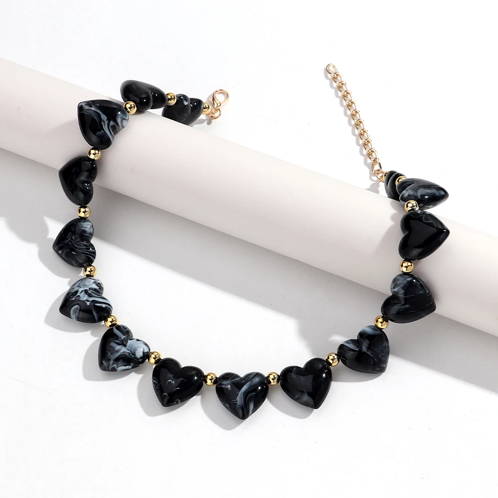 Nette Acryl Herz Perlen Halsband Halskette für Frauen Harz Geometrische Herz-förmigen Perlen Kragen Halsketten Mädchen Party Schmuck Geschenk – Detail 14