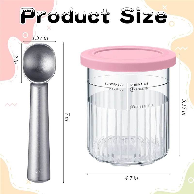 

ABKU-Ice Creami Pints и крышки для замены с набором ложек для Ninja Creami NC501 NC500 Nc500c, NC501c Series Ice Cream Maker Dura