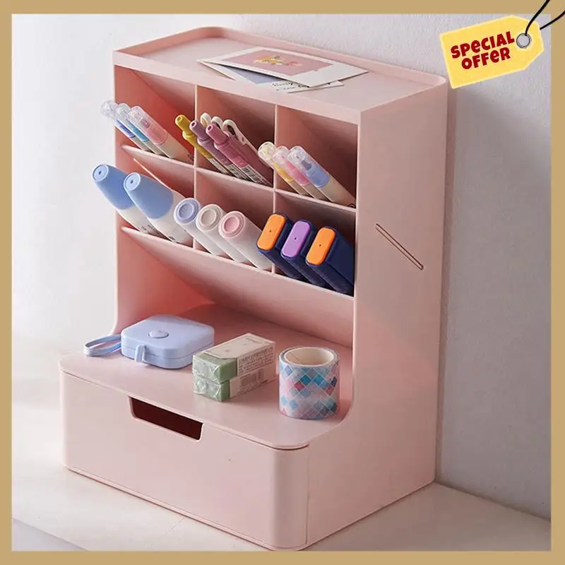 Multifunctional Pen Holder Storage Box Drawer Multi-Layer Dustproof Desktop Office Supplies Storage Box Pink Durable Easy To Use