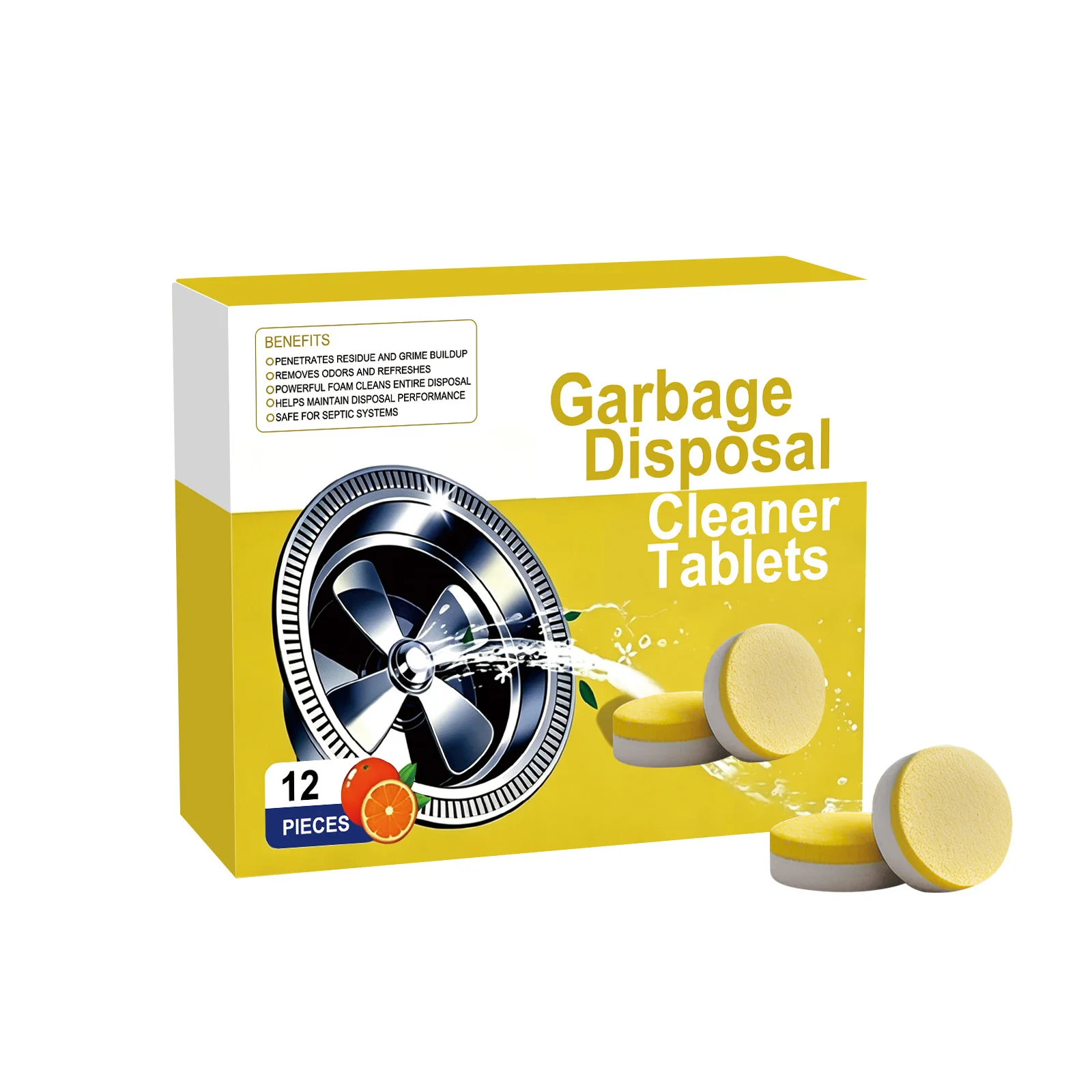12pcs Garbage Disposal Cleaner Deodorizer Tablets Lemon Scent Deep Cleaning Kitchen Sink Drain Odor Remover Septic Safe