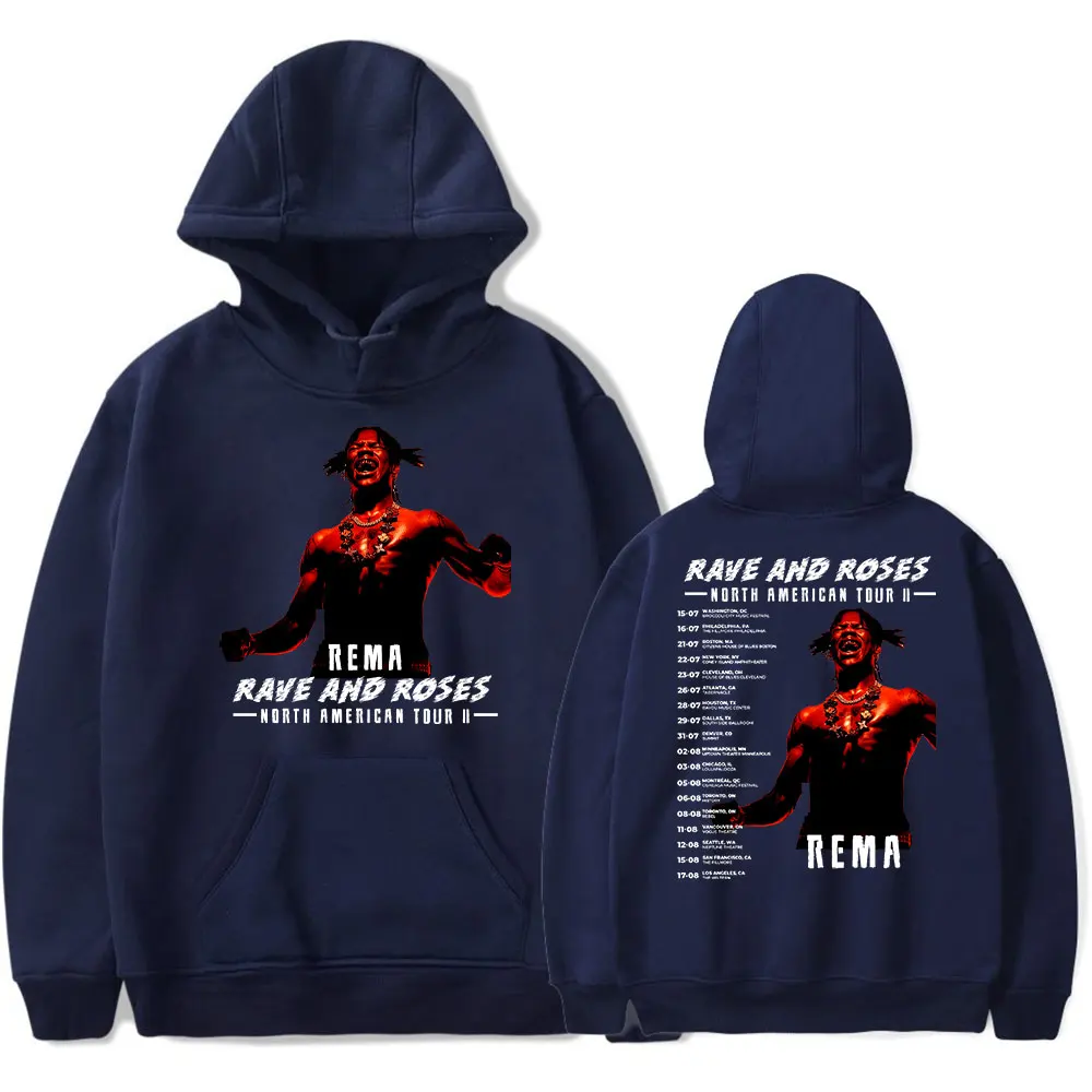 Rema-Sudadera con capucha para hombre y mujer, suéter Unisex con estampado de Rave And Roses, Tour de América del Norte, estilo hip hop, informal, a la moda, 2023