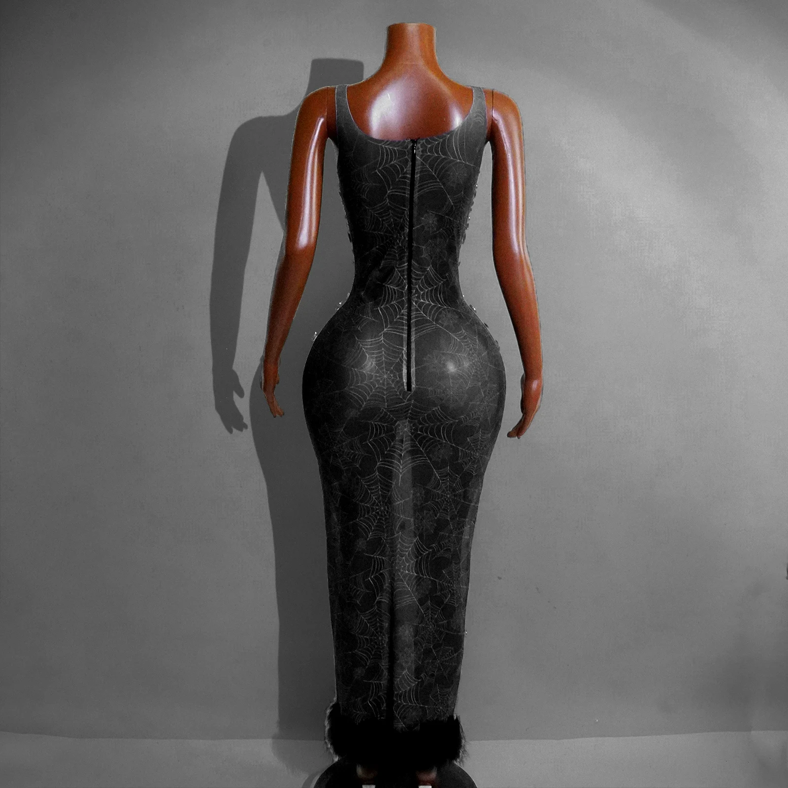 Robe longue en toile d'araignée noire imprimée cristal brillant, Costume d'événement en maille pour femmes, vêtements de scène Drag Queen, fête, boîte de nuit, GOGO bal