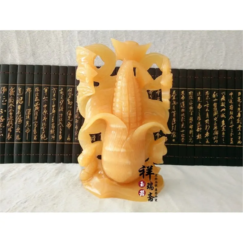 Natural beige jade corn with abundant fruit, wealth-bringing corn, gold ingot jade carving, exquisite home decor ornament