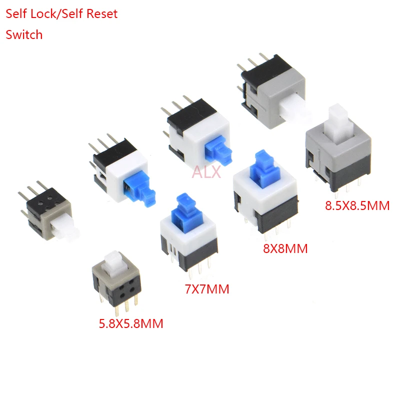 Microinterruptor de botón de 6 pines, 5,8x5,8, 7x7, 8x8, 8,5x8,5mm, autobloqueo/desbloqueo, 8x8MM, 5,8x5,8 MM, lote de 10 unidades