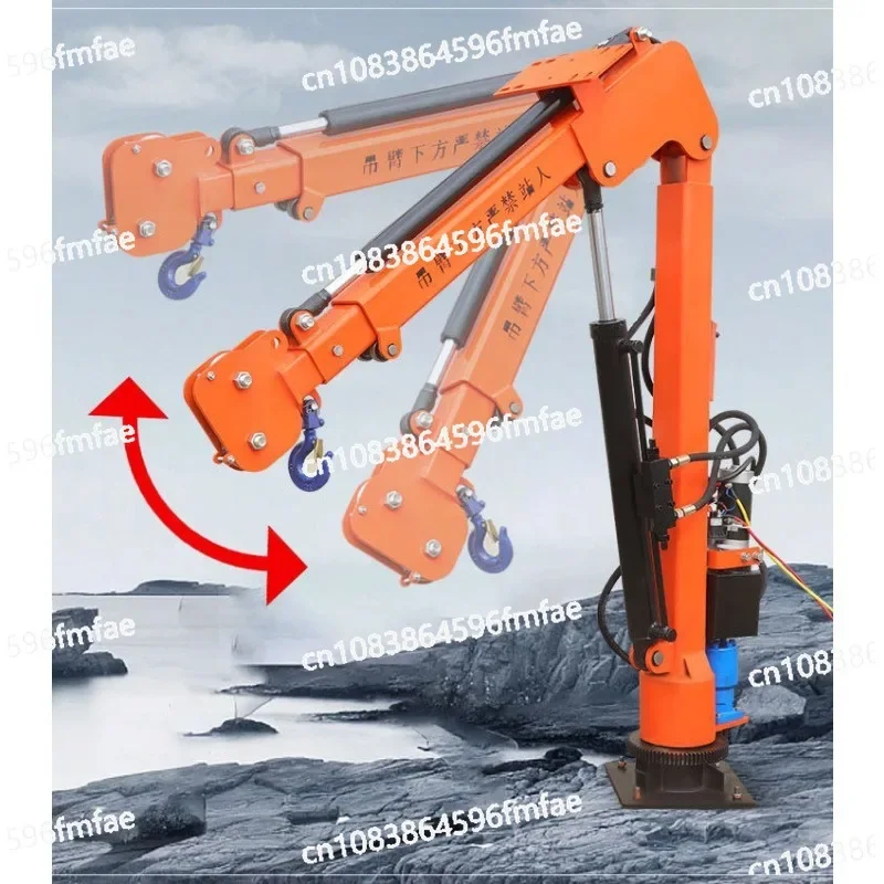 Fully Electric 12V Hydraulic 220V Mobile Small Car Mounted Crane Arm Lifting Winch Remote Control Elevator