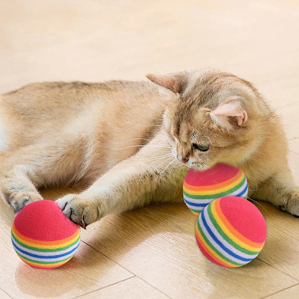 50/10Pc Colorful Cat Toy Ball EVA Bite-Resistant Elastic Rainbow Ball Kitten Puppy Chewing Training Interactive Toy Pet Supplies