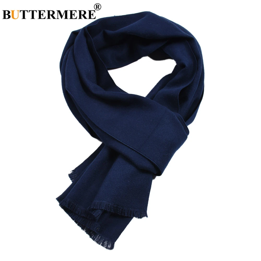 BUTTERMERE Winter Red Men Scarf Solid Cashmere Scarves Tassel British Style Scarf for Men 30cm*180cm