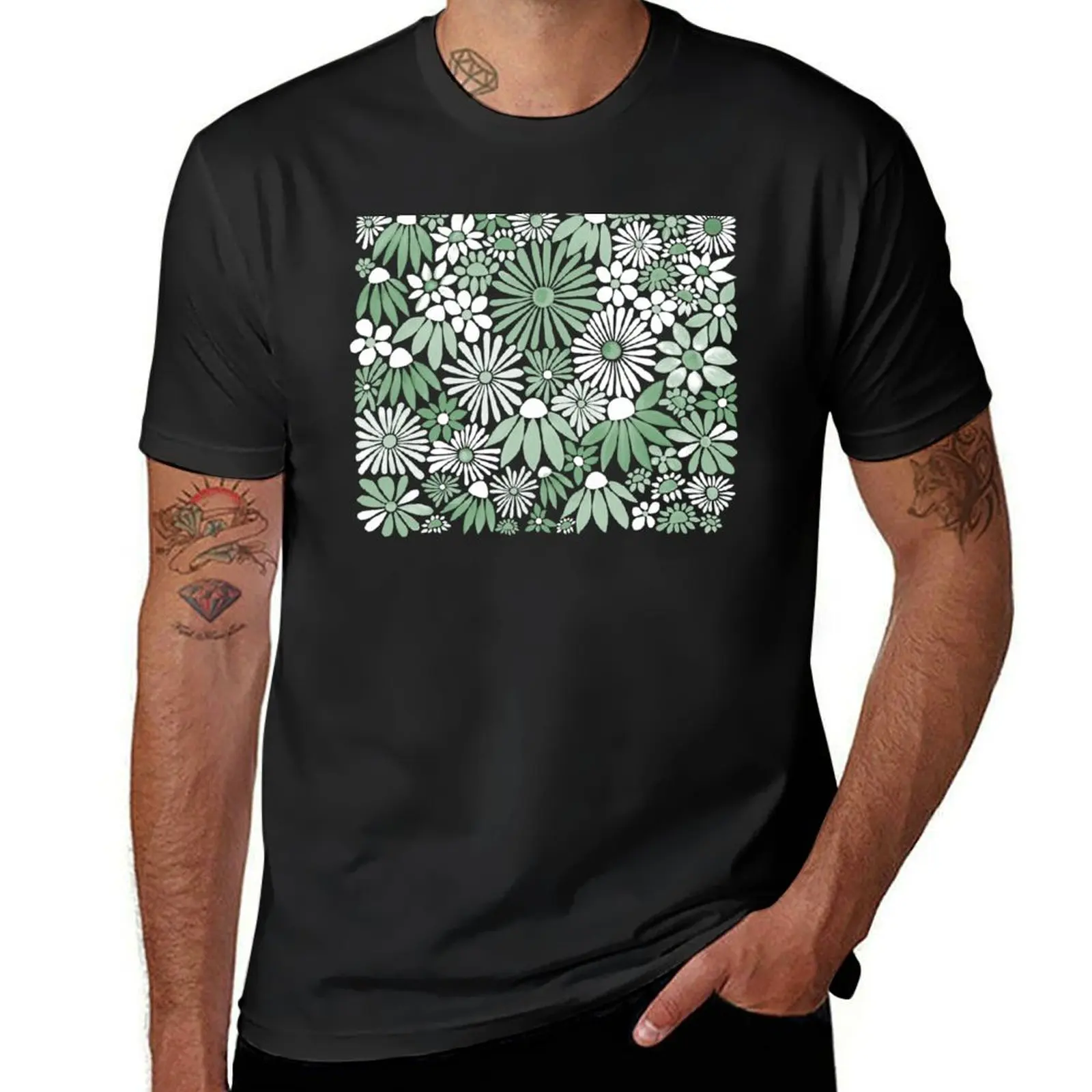 Cheerful Daisy Design - Sage Greens T-Shirt oversizeds Blouse sweat shirts, men