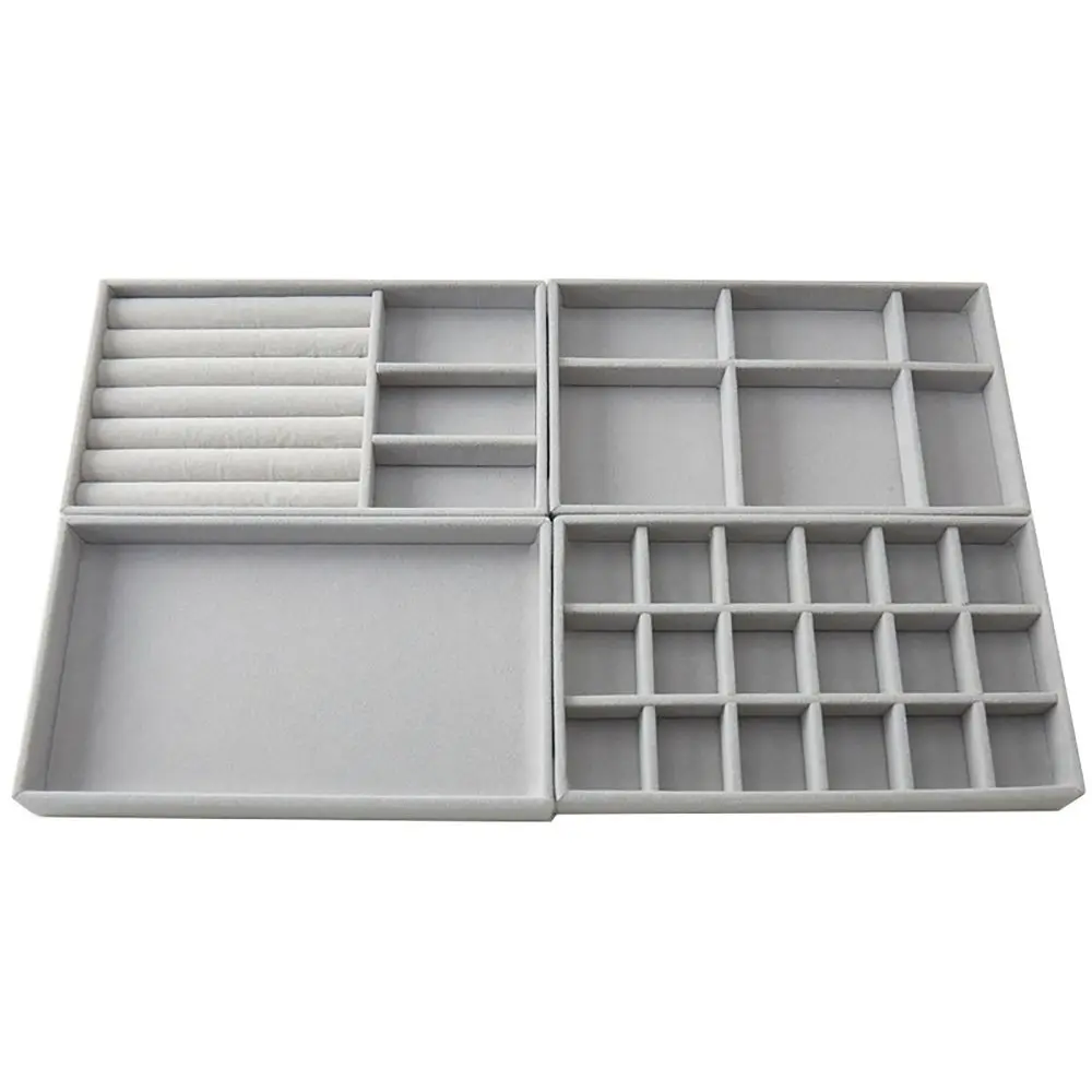 Portable Velvet Jewelry Tray Stackable Showcase Ring Storage Box Jewelry Holder Jewelry Display