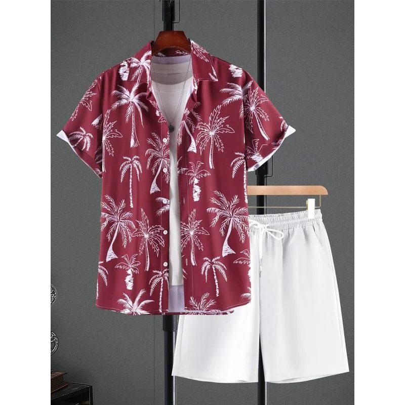 

Men's Casual Short Sleeve Shirt Set Summer Lightweight Comfortable Breathable PU Leather Fabric Cuban Collar CleanFit Style