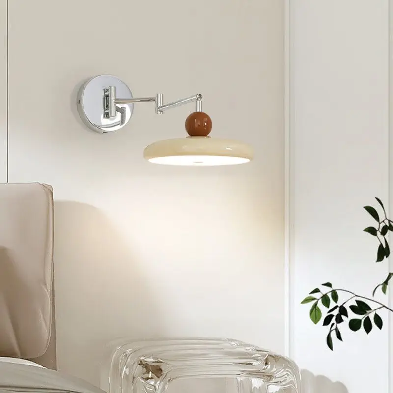 Modern Bedroom Bedside Swing Arm Wall Lamp Retro Cream Style office studio LED Lighting Fixture Makeup Room LED Long Wall Light