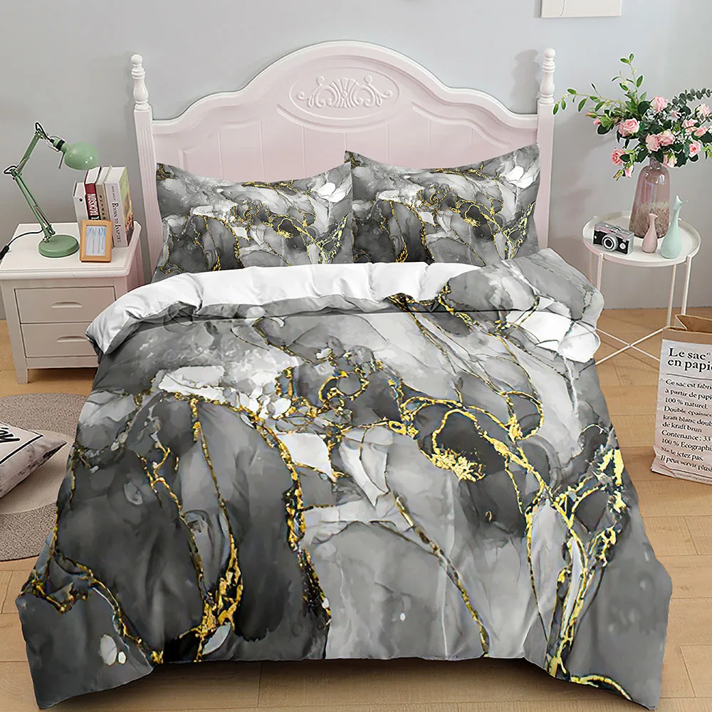 Imagem -03 - Conjunto de Cama de Mármore King Queen Size Cinza Ouro Marble Duvet Cover Homens Adultos Arte Abstrata Moderna Tie Dye Gothic Colcha Macia Capa